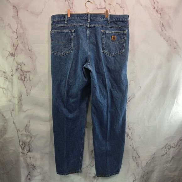 Carhartt Jeans Mens 42 X 32 Denim Vintage Medium Dark Wash Straight Leg - Picture 1 of 14